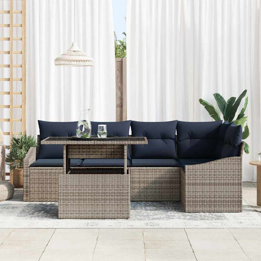 Tuin Sofa Set met kussen met opslag 6 pcs Grijs en Marineblauw is nu te koop bij PeponiXL, paradijselijk wonen!