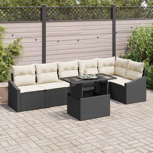 Tuin Sofa Set met kussen met opslag 7 pcs Zwart en Crème is nu te koop bij PeponiXL, paradijselijk wonen!
