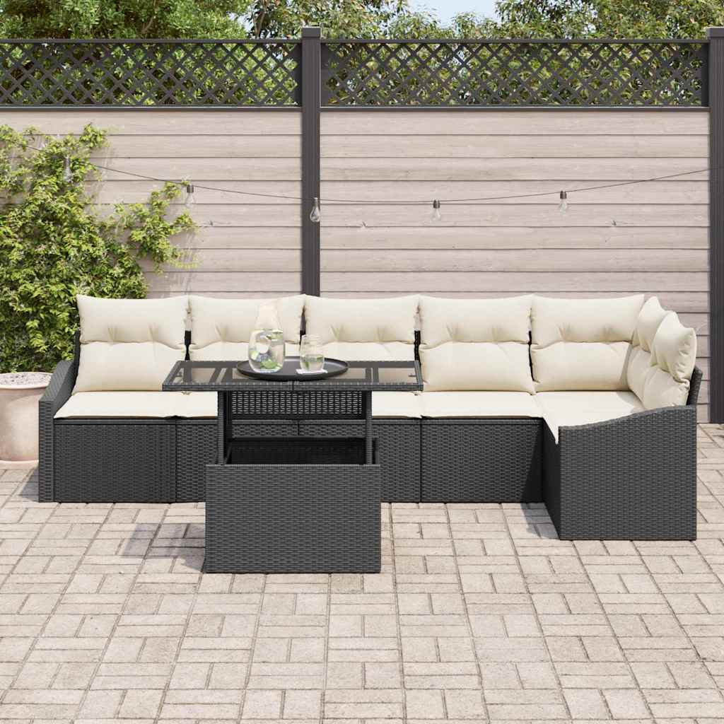 Tuin Sofa Set met kussen met opslag 7 pcs Zwart en Crème is nu te koop bij PeponiXL, paradijselijk wonen!