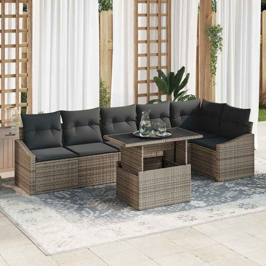 Tuin Sofa Set 7 pcs Grijs poly rattan & Gepoedercoat staal is nu te koop bij PeponiXL, paradijselijk wonen!