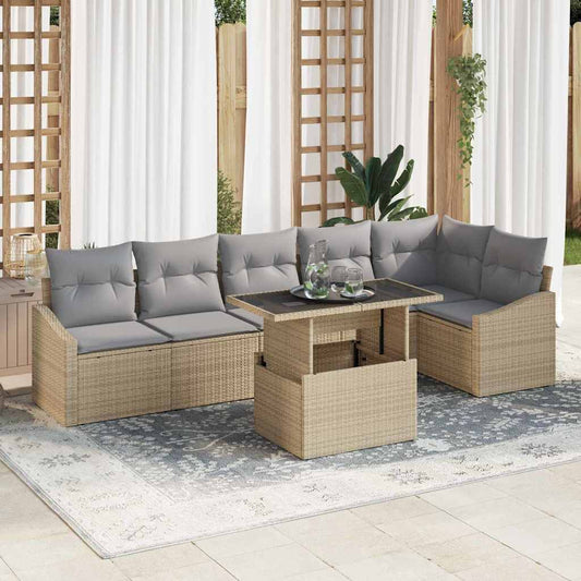 Tuin Sofa Set met kussen met opslag 7 pcs Beige en Licht Grijs is nu te koop bij PeponiXL, paradijselijk wonen!
