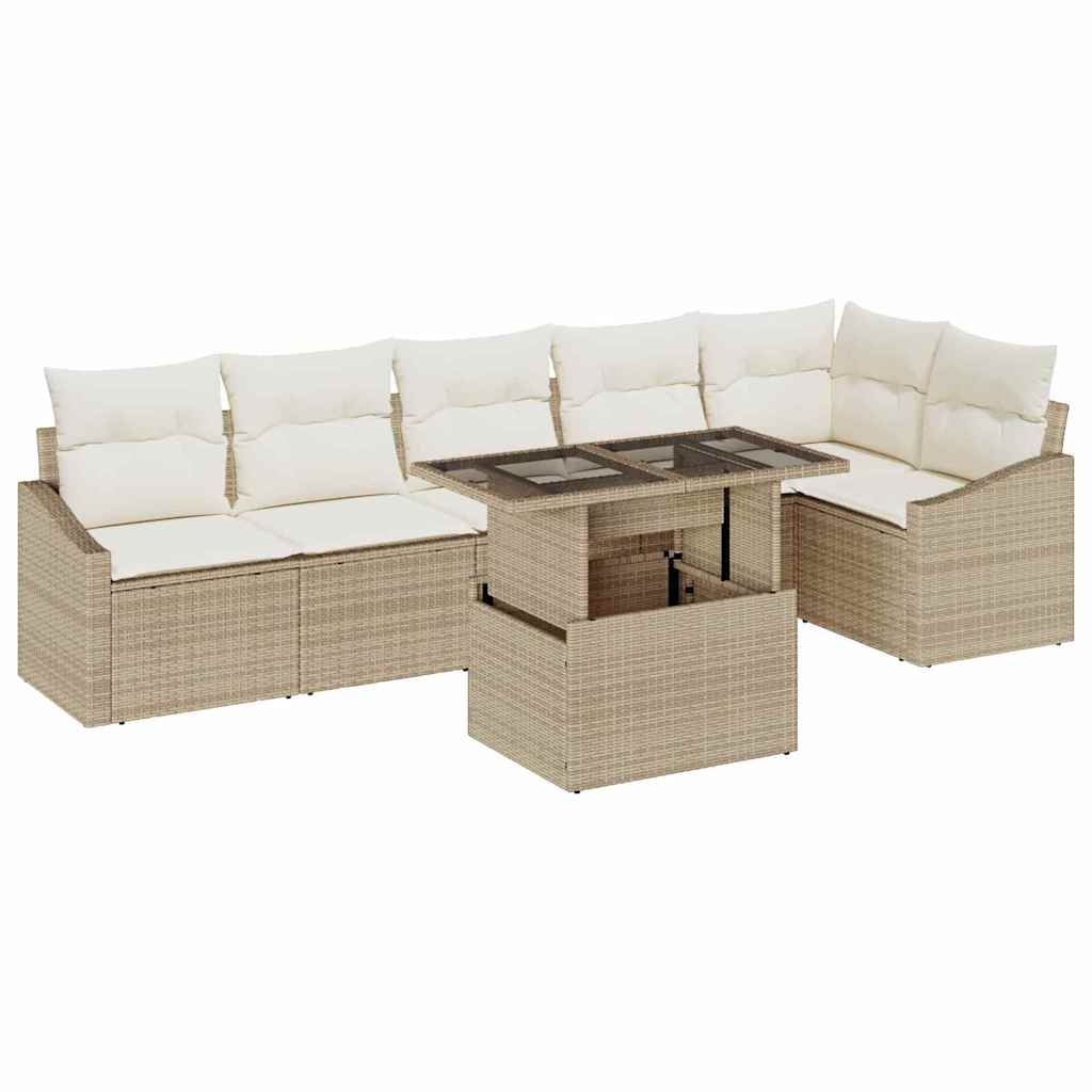 Tuin Sofa Set met kussen met opslag 7 pcs Beige en Crème is nu te koop bij PeponiXL, paradijselijk wonen!