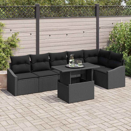 Tuin Sofa Set 7 pcs Zwart poly rattan & Gepoedercoat staal is nu te koop bij PeponiXL, paradijselijk wonen!