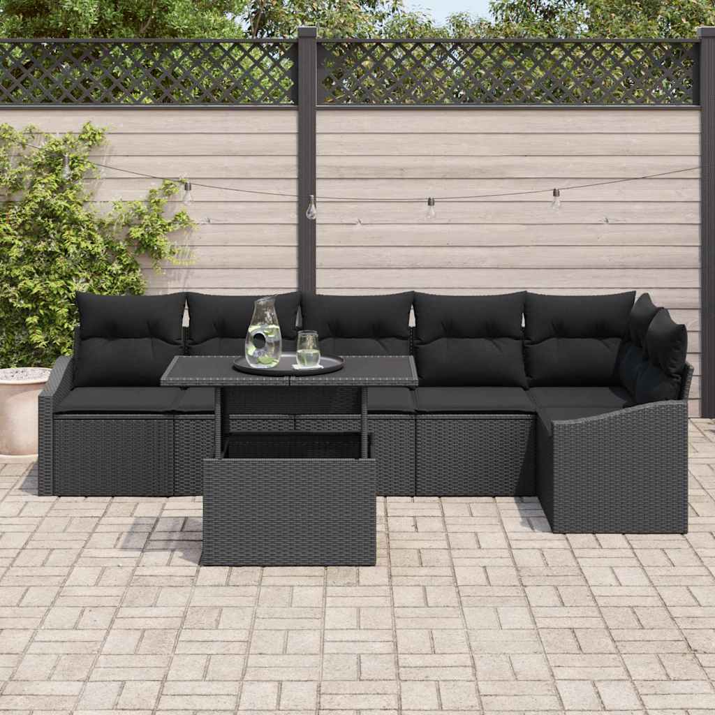 Tuin Sofa Set 7 pcs Zwart poly rattan & Gepoedercoat staal is nu te koop bij PeponiXL, paradijselijk wonen!
