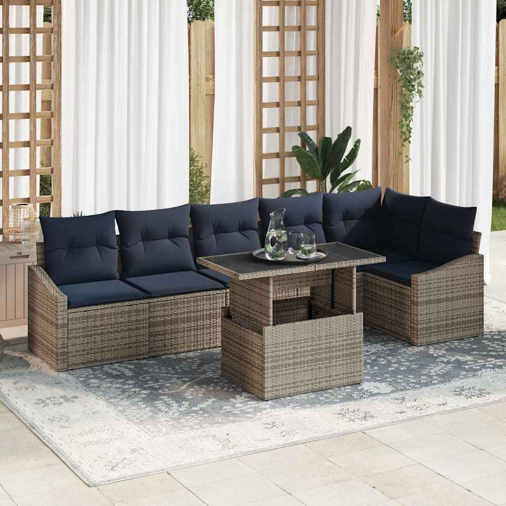 Tuin Sofa Set met kussen met opslag 7 pcs Grijs en Marineblauw is nu te koop bij PeponiXL, paradijselijk wonen!