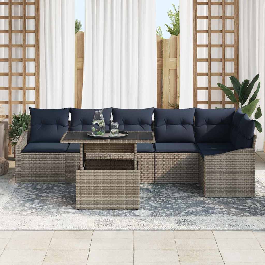 Tuin Sofa Set met kussen met opslag 7 pcs Grijs en Marineblauw is nu te koop bij PeponiXL, paradijselijk wonen!