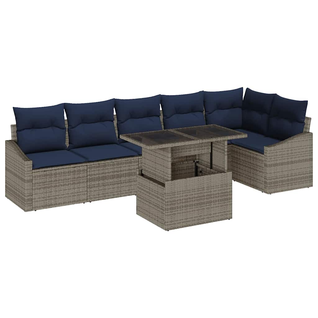 Tuin Sofa Set met kussen met opslag 7 pcs Grijs en Marineblauw is nu te koop bij PeponiXL, paradijselijk wonen!