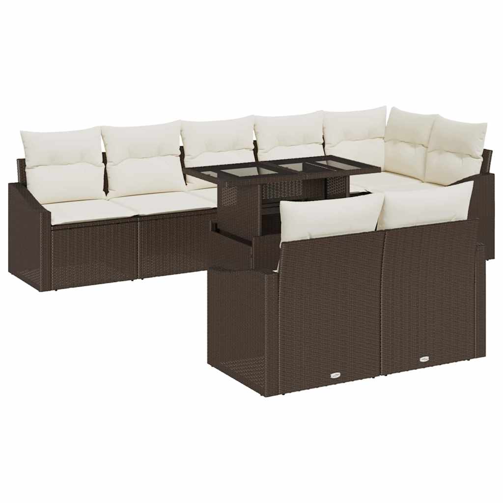 Tuin Sofa Set met kussen met opslag 9 pcs Bruin en Crème is nu te koop bij PeponiXL, paradijselijk wonen!