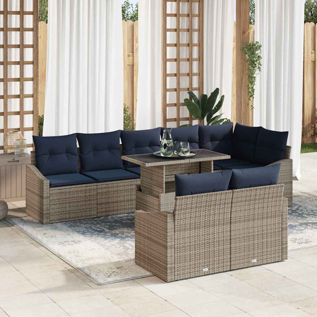 Tuin Sofa Set met kussen met opslag 9 pcs Grijs en Marineblauw is nu te koop bij PeponiXL, paradijselijk wonen!