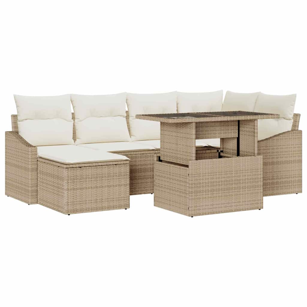 Tuin Sofa Set met kussen met opslag 7 pcs Beige en Crème is nu te koop bij PeponiXL, paradijselijk wonen!