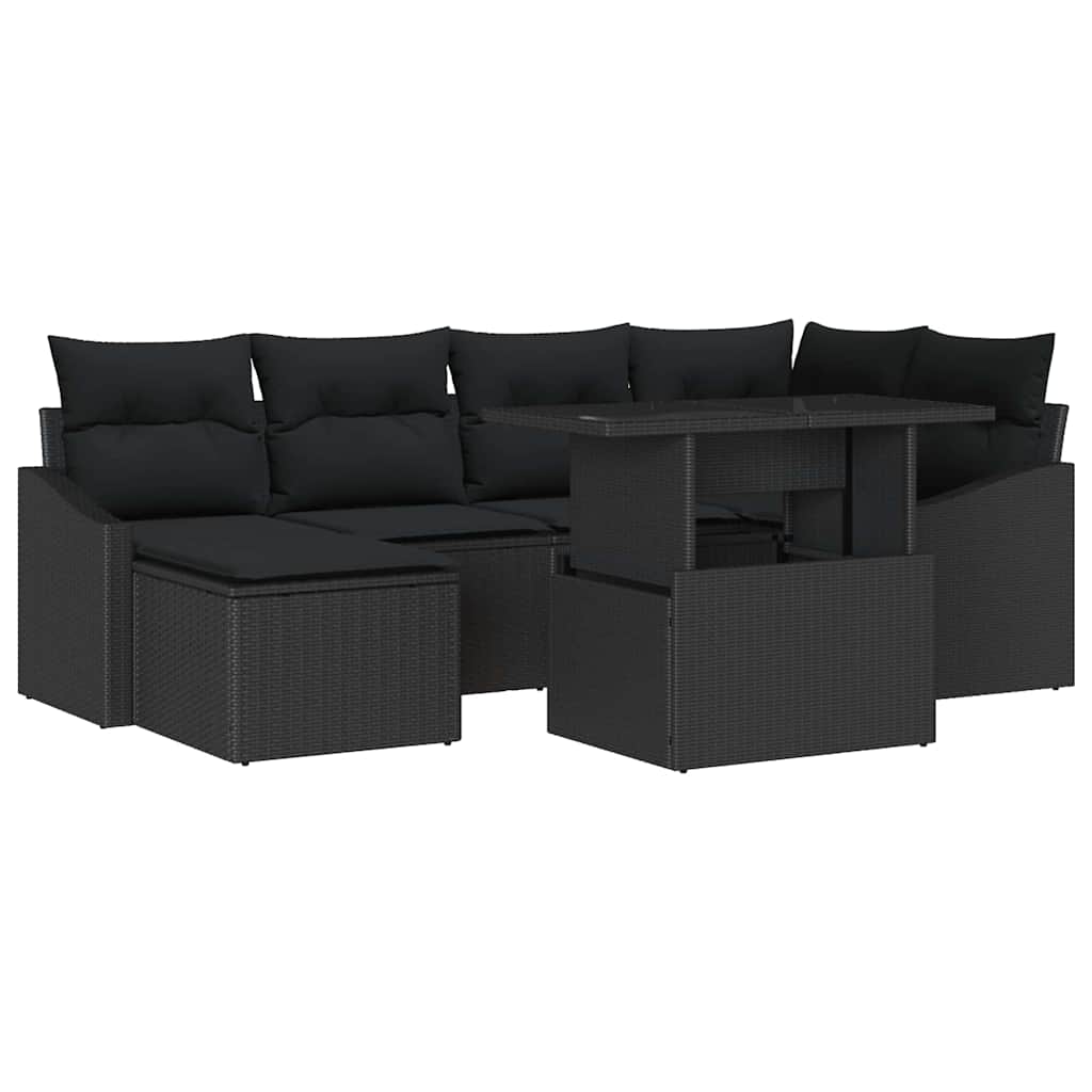 Tuin Sofa Set 7 pcs Zwart Poly Rattan en Poedergecoat Staal is nu te koop bij PeponiXL, paradijselijk wonen!