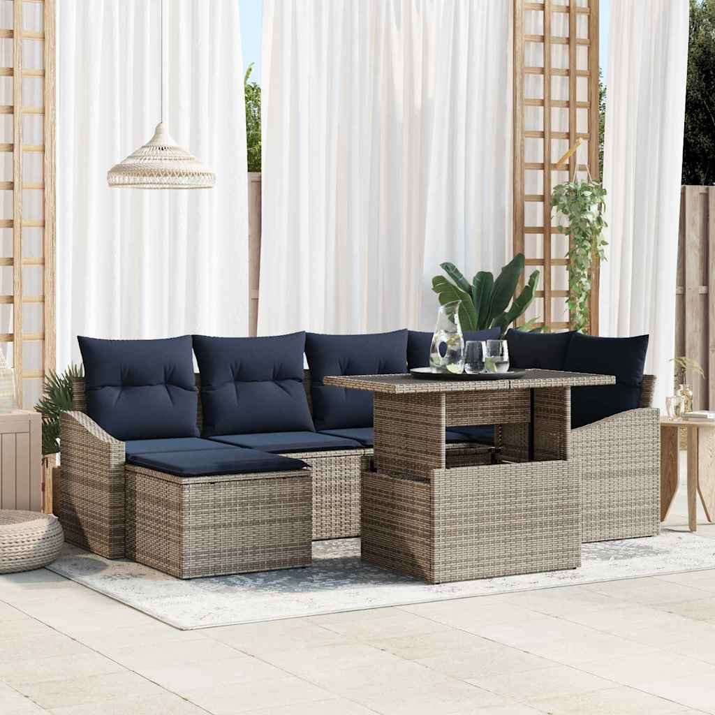 Tuin Sofa Set met kussen met opslag 7 pcs Grijs en Marineblauw is nu te koop bij PeponiXL, paradijselijk wonen!