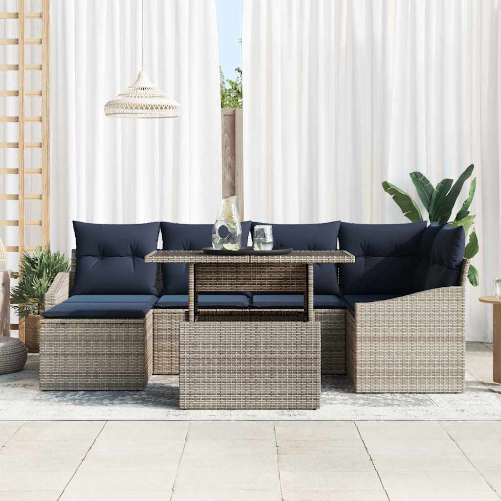 Tuin Sofa Set met kussen met opslag 7 pcs Grijs en Marineblauw is nu te koop bij PeponiXL, paradijselijk wonen!