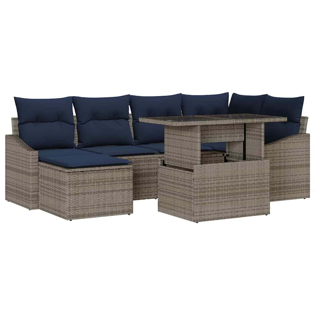 Tuin Sofa Set met kussen met opslag 7 pcs Grijs en Marineblauw is nu te koop bij PeponiXL, paradijselijk wonen!