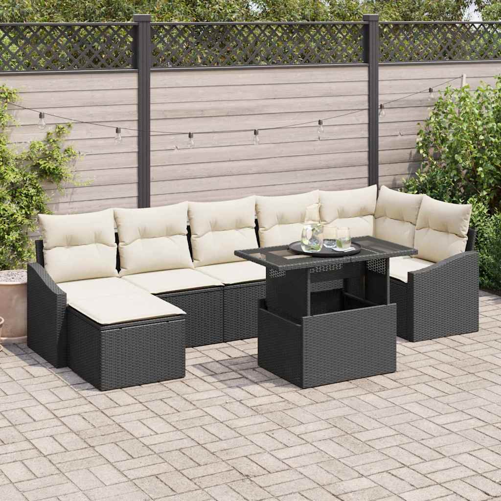 Tuin Sofa Set met kussen met opslag 8 pcs Zwart en Crème is nu te koop bij PeponiXL, paradijselijk wonen!