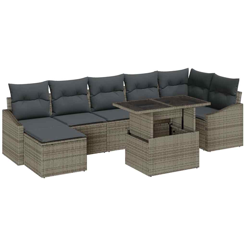 Tuin Sofa Set 8 pcs Grijs Poly Rattan en Poedergecoat Staal is nu te koop bij PeponiXL, paradijselijk wonen!