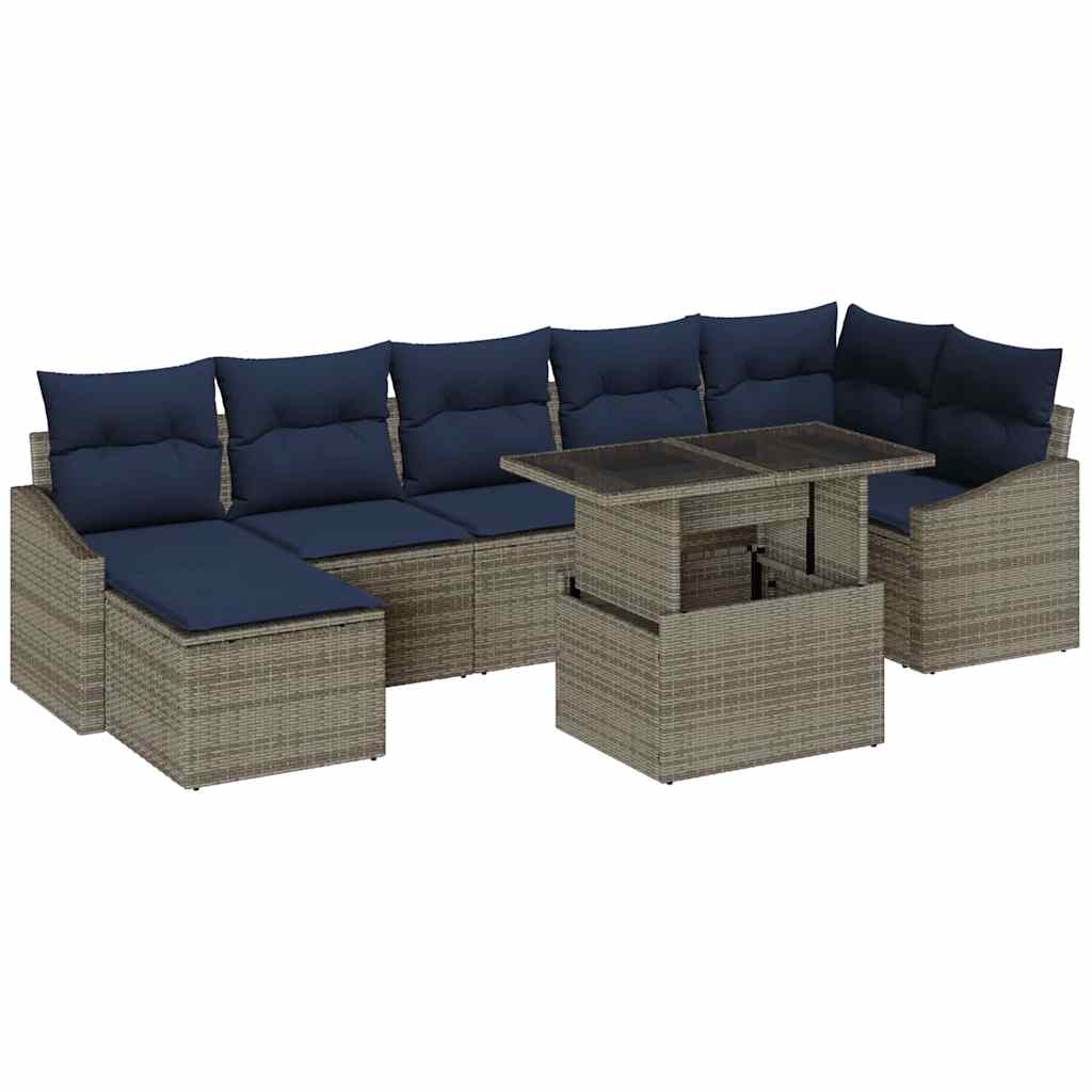 Tuin Sofa Set met kussen met opslag 8 pcs Grijs en Marineblauw is nu te koop bij PeponiXL, paradijselijk wonen!