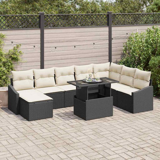 Tuin Sofa Set met kussen met opslag 9 pcs Zwart en Crème is nu te koop bij PeponiXL, paradijselijk wonen!