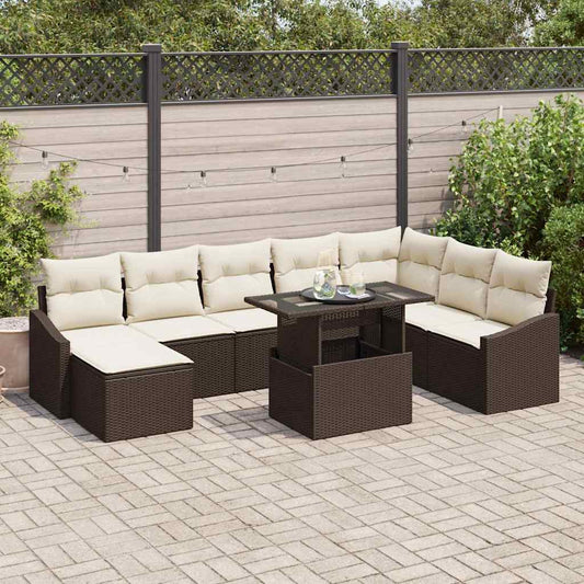 Tuin Sofa Set met kussen met opslag 9 pcs Bruin en Crème is nu te koop bij PeponiXL, paradijselijk wonen!