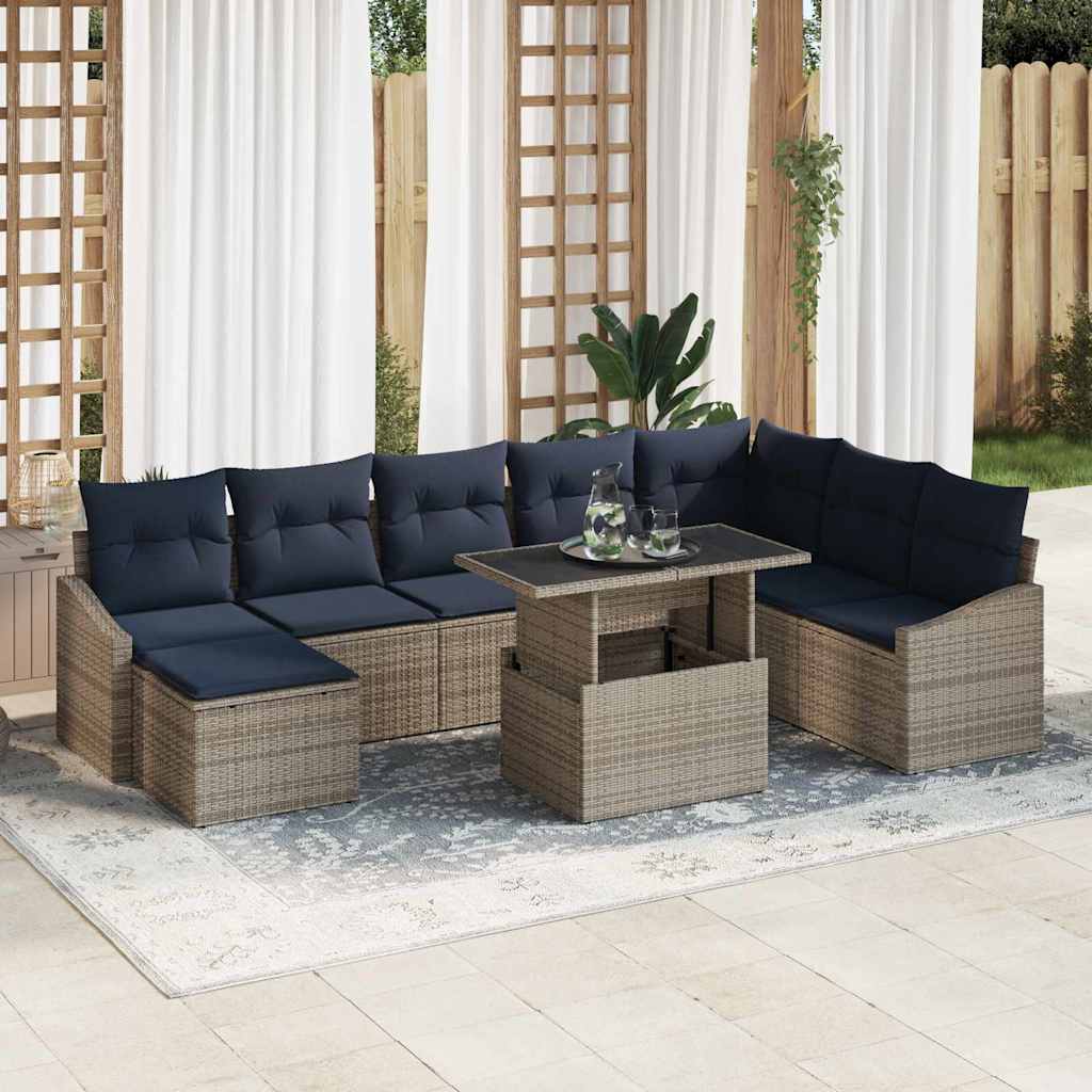 Tuin Sofa Set met kussen met opslag 9 pcs Grijs en Marineblauw is nu te koop bij PeponiXL, paradijselijk wonen!
