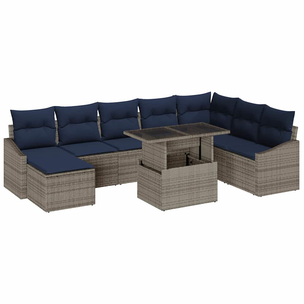 Tuin Sofa Set met kussen met opslag 9 pcs Grijs en Marineblauw is nu te koop bij PeponiXL, paradijselijk wonen!