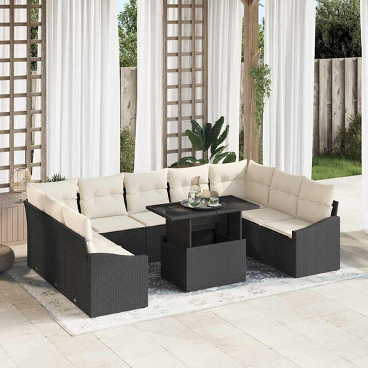 Tuin Sofa Set met kussen met opslag 10 pcs Zwart en Crème is nu te koop bij PeponiXL, paradijselijk wonen!