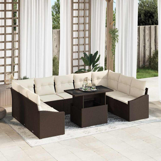 Tuin Sofa Set met kussen met opslag 10 pcs Bruin en Crème is nu te koop bij PeponiXL, paradijselijk wonen!