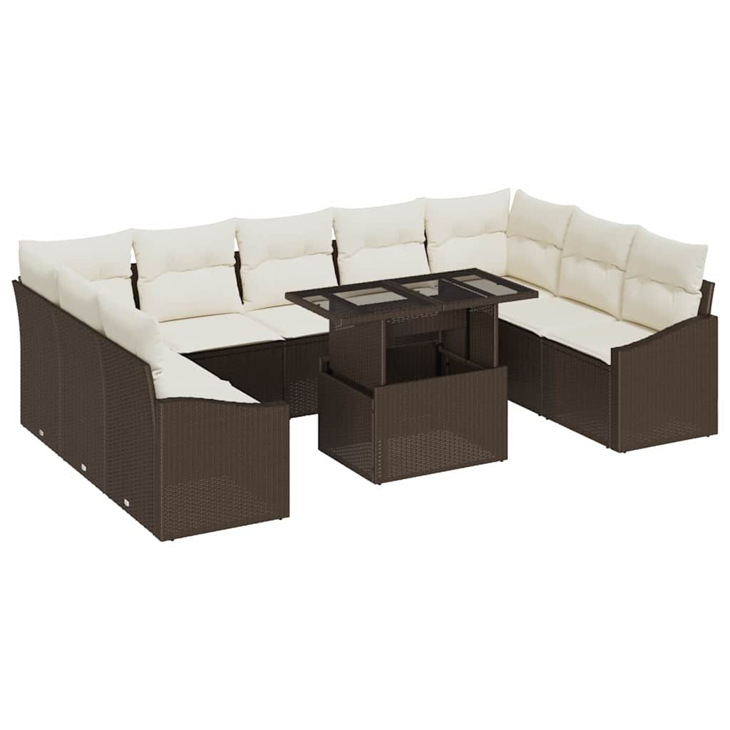 Tuin Sofa Set met kussen met opslag 10 pcs Bruin en Crème is nu te koop bij PeponiXL, paradijselijk wonen!
