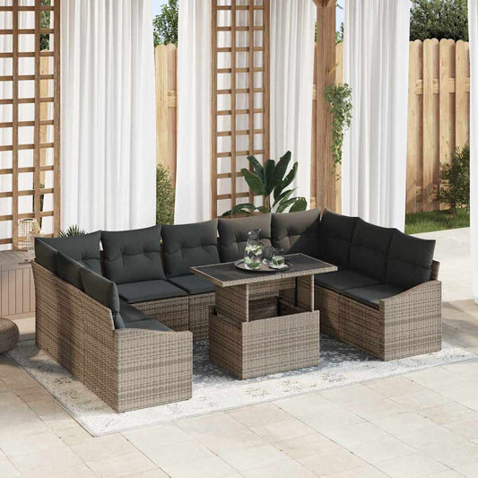Tuin Sofa Set 10 pcs Grijs poly rattan & Gepoedercoat staal is nu te koop bij PeponiXL, paradijselijk wonen!