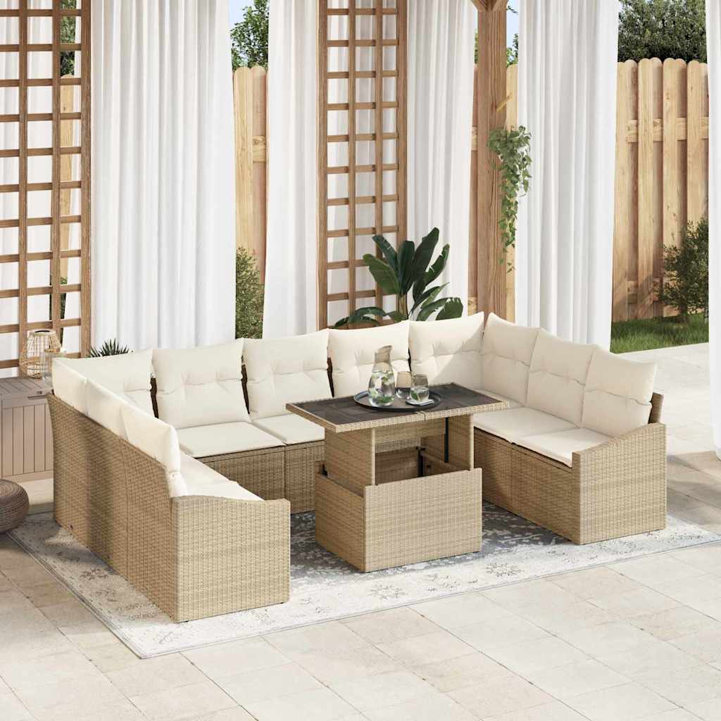 Tuin Sofa Set met kussen met opslag 10 pcs Beige en Crème is nu te koop bij PeponiXL, paradijselijk wonen!