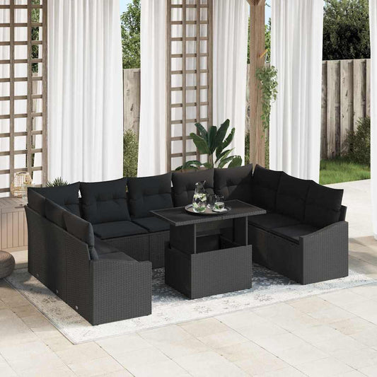 Tuin Sofa Set 10 pcs Zwart poly rattan & Gepoedercoat staal is nu te koop bij PeponiXL, paradijselijk wonen!