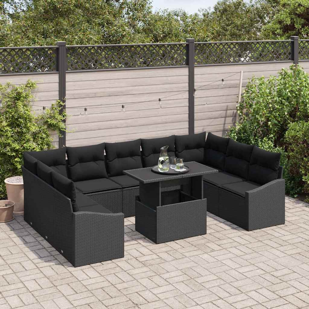 Tuin Sofa Set 10 pcs Zwart poly rattan & Gepoedercoat staal is nu te koop bij PeponiXL, paradijselijk wonen!