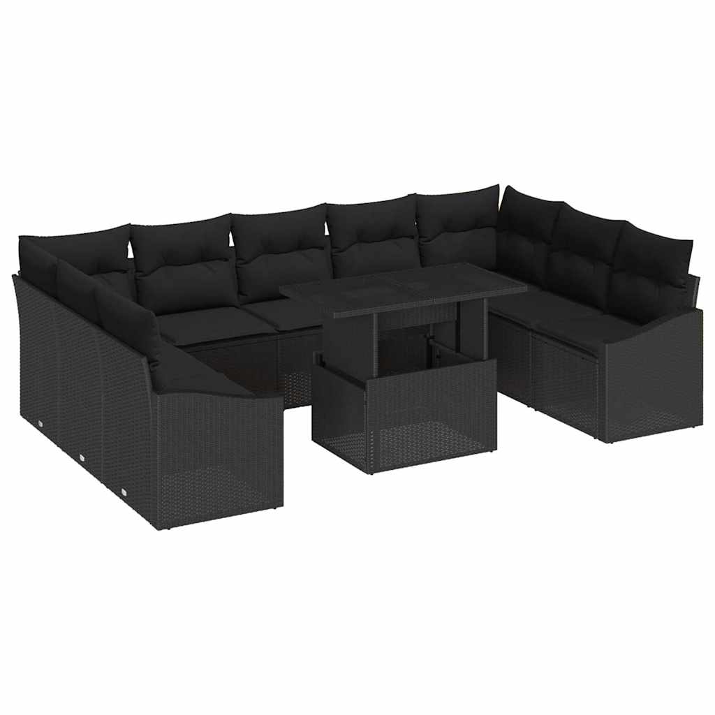 Tuin Sofa Set 10 pcs Zwart poly rattan & Gepoedercoat staal is nu te koop bij PeponiXL, paradijselijk wonen!