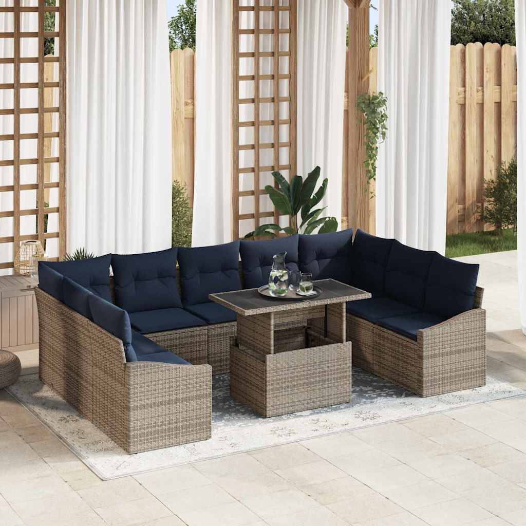 Tuin Sofa Set met kussen met opslag 10 pcs Grijs en Marineblauw is nu te koop bij PeponiXL, paradijselijk wonen!