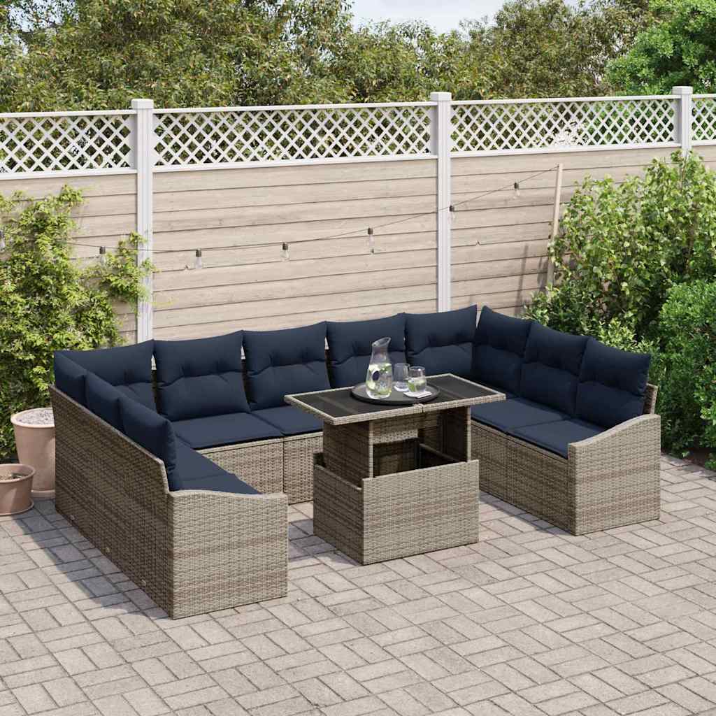 Tuin Sofa Set met kussen met opslag 10 pcs Grijs en Marineblauw is nu te koop bij PeponiXL, paradijselijk wonen!