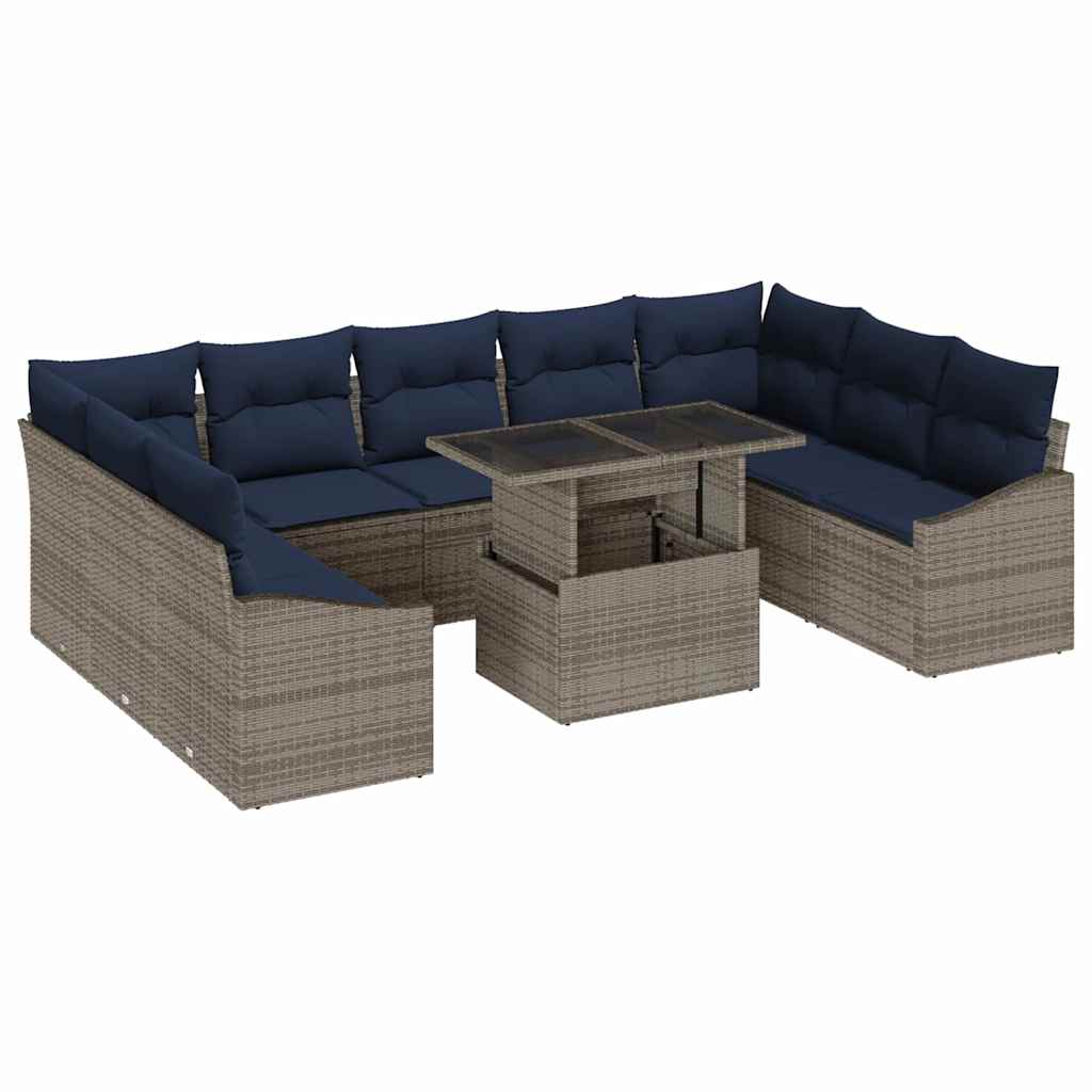 Tuin Sofa Set met kussen met opslag 10 pcs Grijs en Marineblauw is nu te koop bij PeponiXL, paradijselijk wonen!