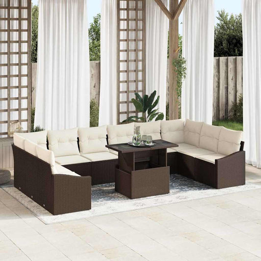 Tuin Sofa Set met kussen met opslag 11 pcs Bruin en Crème is nu te koop bij PeponiXL, paradijselijk wonen!
