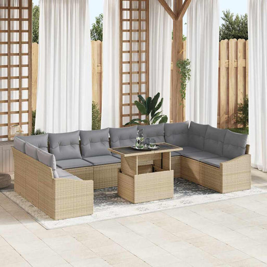 Tuin Sofa Set met kussen met opslag 11 pcs Beige en Licht Grijs is nu te koop bij PeponiXL, paradijselijk wonen!