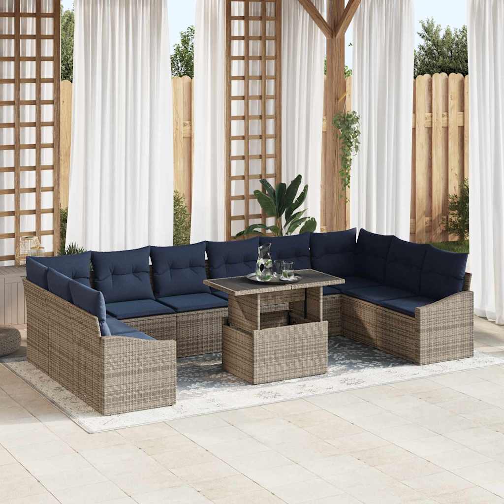 Tuin Sofa Set met kussen met opslag 11 pcs Grijs en Marineblauw is nu te koop bij PeponiXL, paradijselijk wonen!