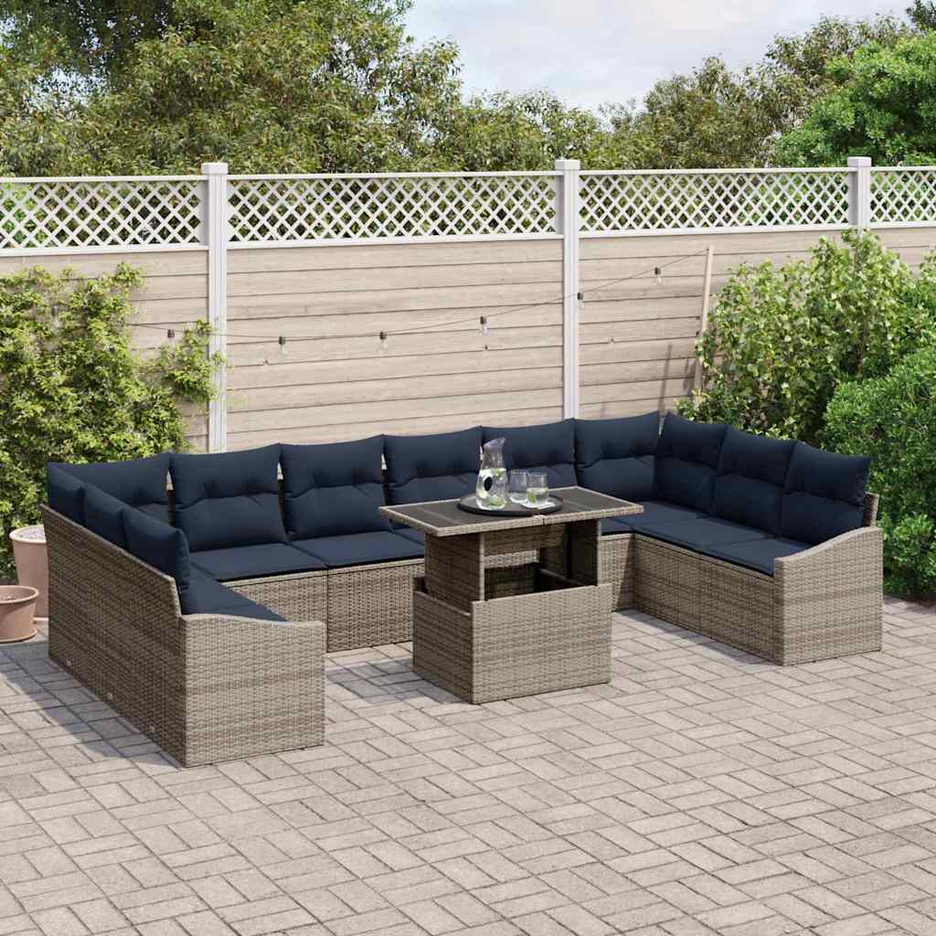 Tuin Sofa Set met kussen met opslag 11 pcs Grijs en Marineblauw is nu te koop bij PeponiXL, paradijselijk wonen!