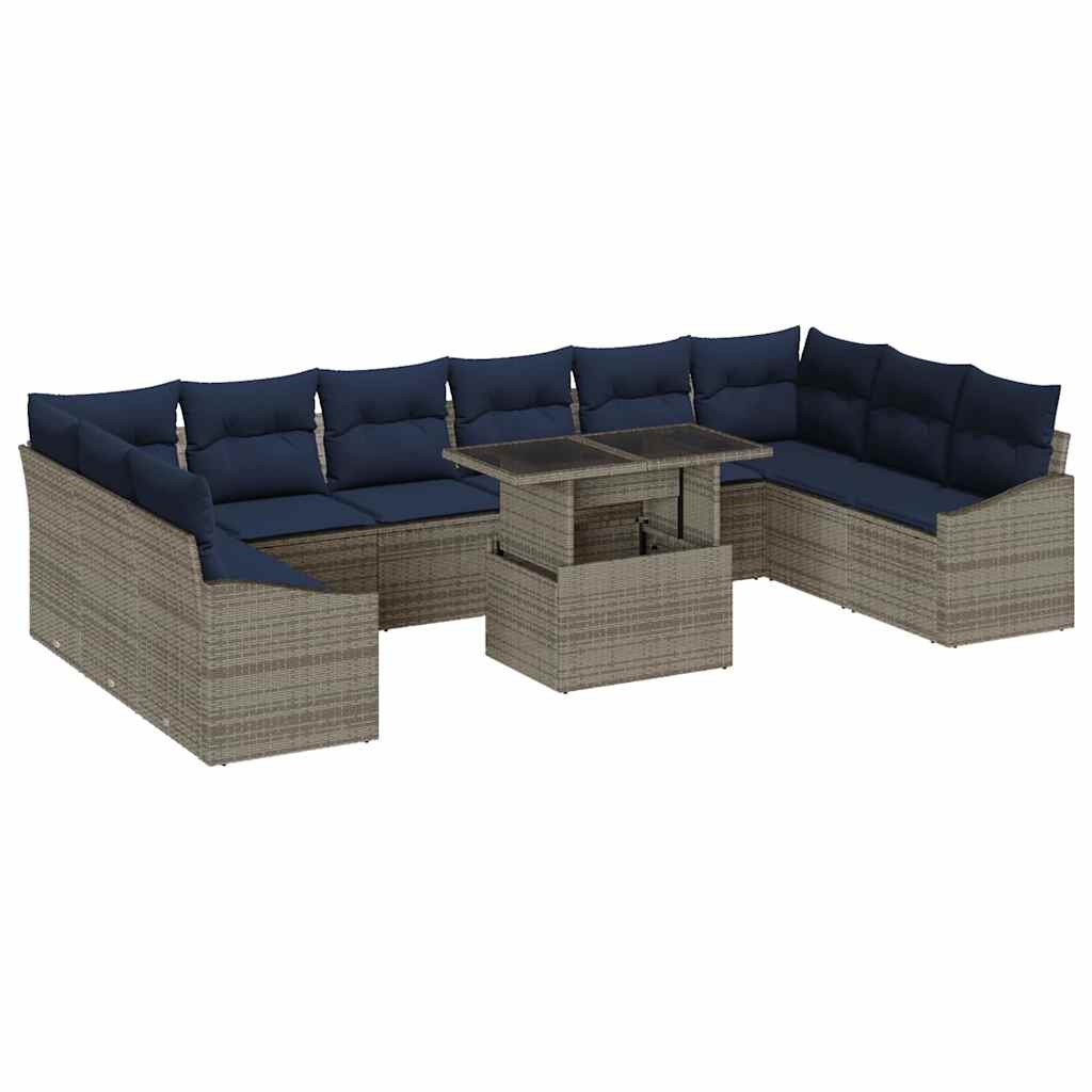 Tuin Sofa Set met kussen met opslag 11 pcs Grijs en Marineblauw is nu te koop bij PeponiXL, paradijselijk wonen!