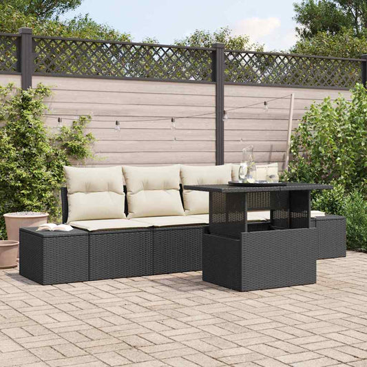 Tuin Sofa Set met kussen met opslag 5 pcs Zwart en Crème is nu te koop bij PeponiXL, paradijselijk wonen!