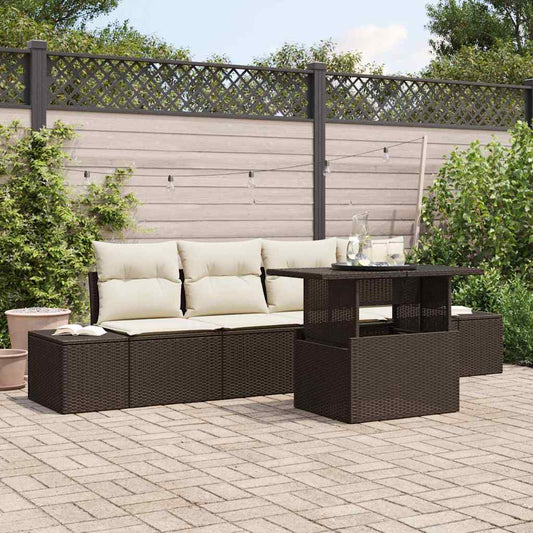 Tuin Sofa Set met kussen met opslag 5 pcs Bruin en Crème is nu te koop bij PeponiXL, paradijselijk wonen!
