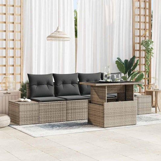 Tuin Sofa Set 5 pcs Grijs poly rattan & Gepoedercoat staal is nu te koop bij PeponiXL, paradijselijk wonen!