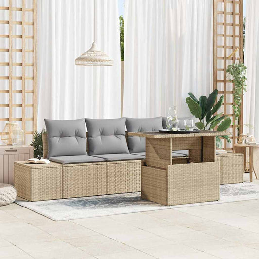 Tuin Sofa Set met kussen met opslag 5 pcs Beige en Licht Grijs is nu te koop bij PeponiXL, paradijselijk wonen!