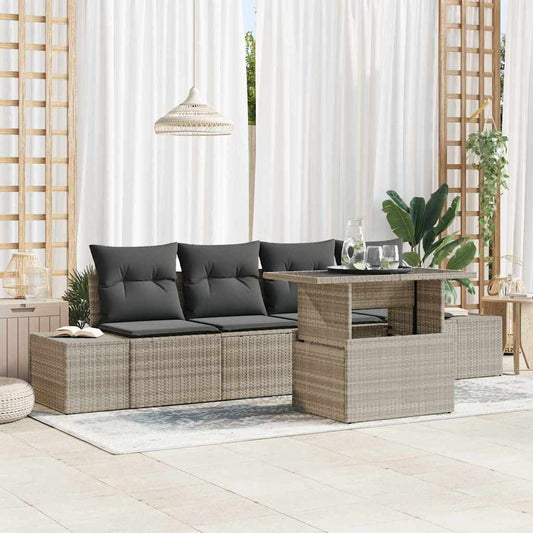 Tuin Sofa Set met kussen 5 pcs Licht Grijs en Donker Grijs is nu te koop bij PeponiXL, paradijselijk wonen!