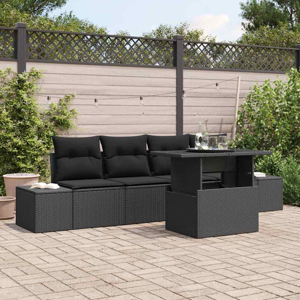 Tuin Sofa Set 5 pcs Zwart poly rattan & Gepoedercoat staal is nu te koop bij PeponiXL, paradijselijk wonen!