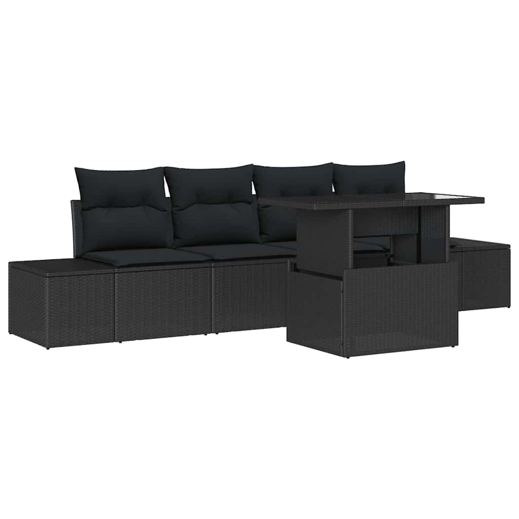 Tuin Sofa Set 5 pcs Zwart poly rattan & Gepoedercoat staal is nu te koop bij PeponiXL, paradijselijk wonen!