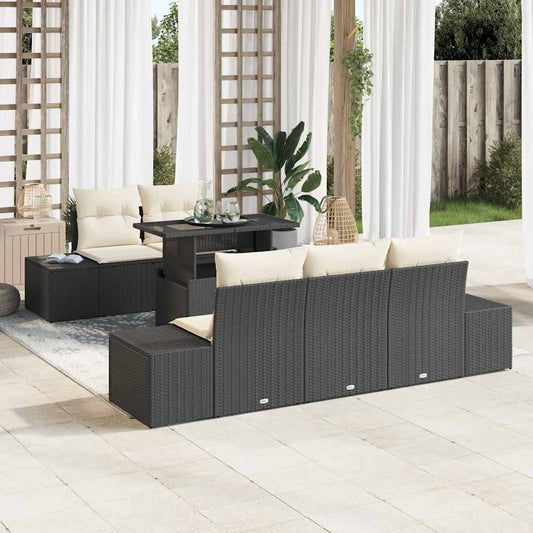 Tuin Sofa Set met kussen met opslag 6 pcs Zwart en Crème is nu te koop bij PeponiXL, paradijselijk wonen!