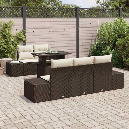 Tuin Sofa Set met kussen met opslag 6 pcs Bruin en Crème is nu te koop bij PeponiXL, paradijselijk wonen!